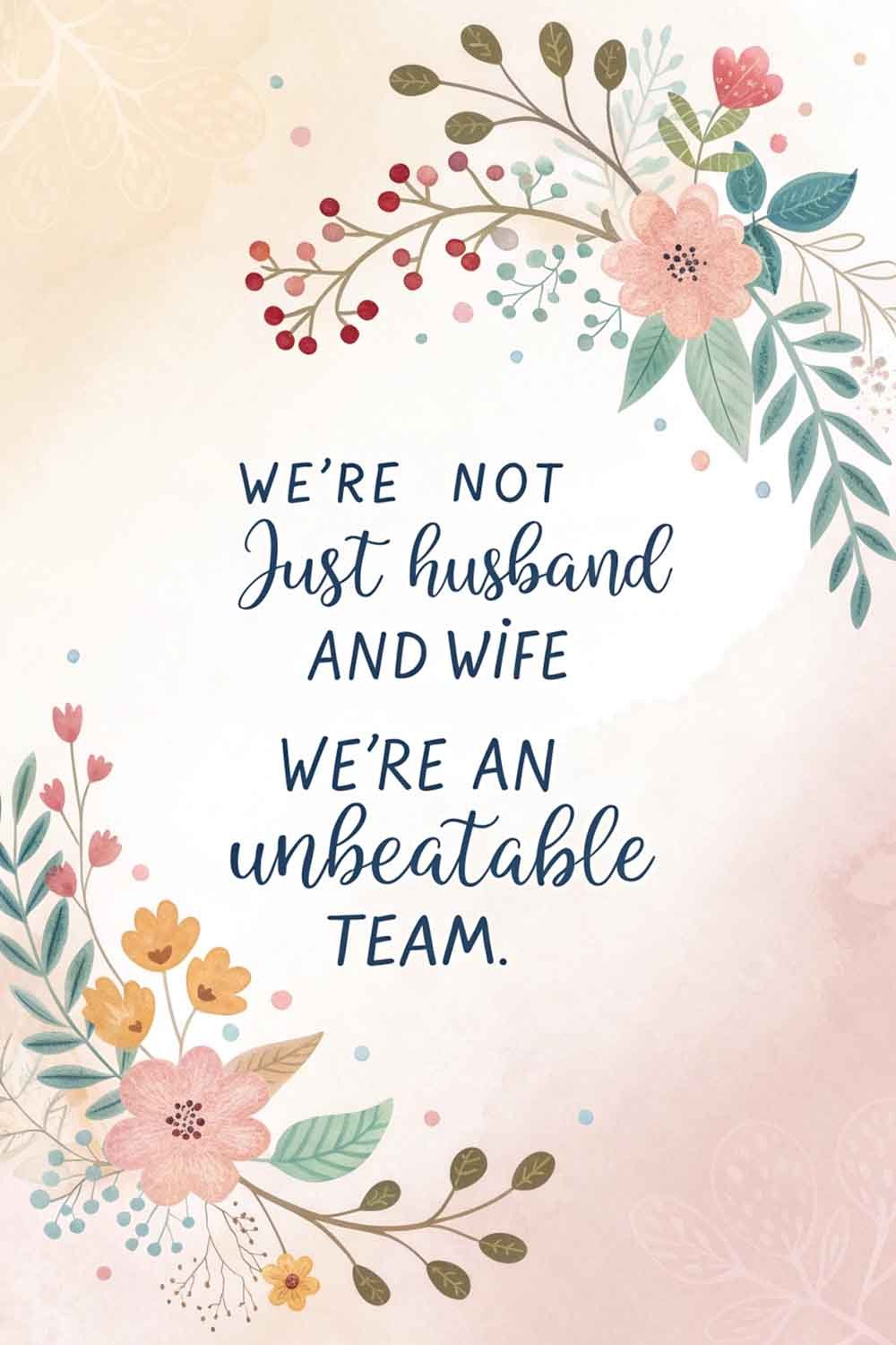 Inspirational quote about husband and wife being an unbeatable team in marriage