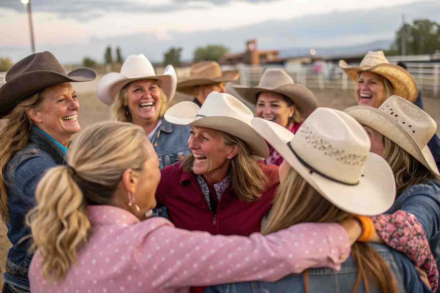 Diverse women community gathering celebrating cowgirl spirit empowerment and Western values at ranch event