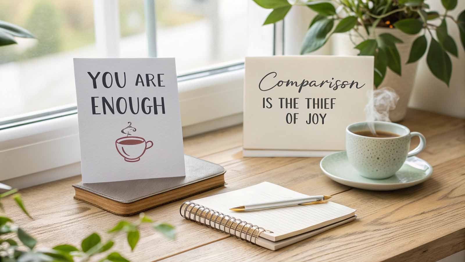 Inspirational mom guilt quotes collection including 'You are enough' and 'Comparison is the thief of joy