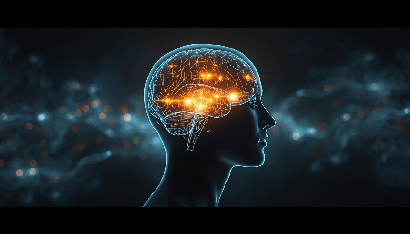 A cinematic digital illustration of a human silhouette profile revealing a vibrant, multi-dimensional mental landscape, symbolizing a high-frequency mind that can think in layers